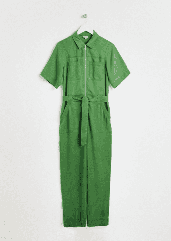 Green Zip Up Short Sleeve Jumpsuit